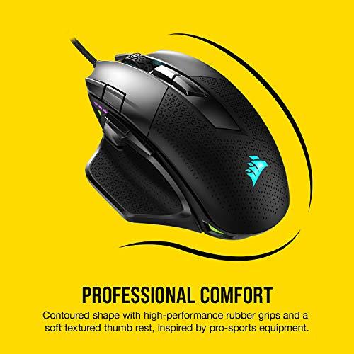 Corsair Nightsword RGB - Souris de jeu optique ergonomique FPS/MOBA avec LED RGB rétroéclairées, 18000 DPI, noir, pour une performance confortable