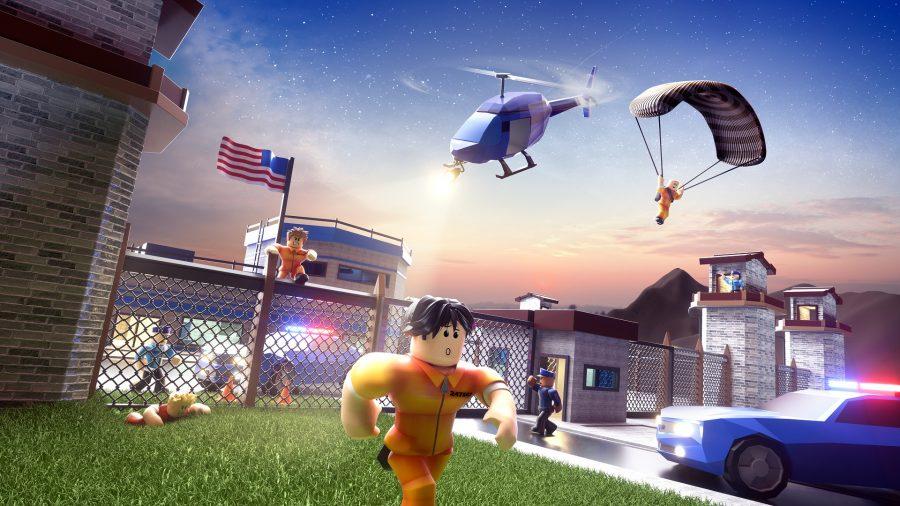 Robloxianie uciekają z więzienia ścigani przez policyjny helikopter