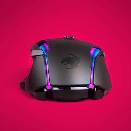 ROCCAT Kone AIMO PC Gaming Mouse, optyczna, podświetlenie RGB, 23 programowalne klawisze, wbudowana pamięć, Palm Grip, czujnik Owl Eye, ergonomiczna, podświetlenie LED, regulacja 100 do 16 000 DPI, czarna