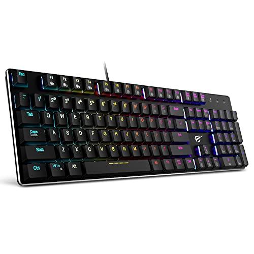 Clavier mécanique HAVIT RGB Backlit Wired Gaming Keyboard Extra-Thin & Light, Kailh Latest Low Profile Blue Switches, 104 Keys N-Key Rollover HV-KB395L (Black)