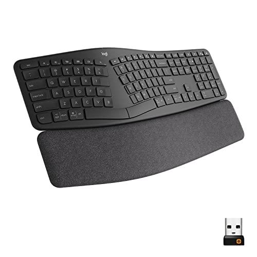 Teclado ergonómico inalámbrico Logitech ERGO K860: teclado dividido, reposamuñecas, escritura natural, tejido resistente a las manchas, conectividad Bluetooth y USB, compatible con Windows/Mac