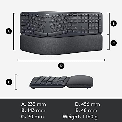 Logitech ERGO K860 Wireless Ergonomic Keyboard - Clavier divisé, repose-poignets, frappe naturelle, tissu résistant aux taches, connectivité Bluetooth et USB, compatible avec Windows/Mac