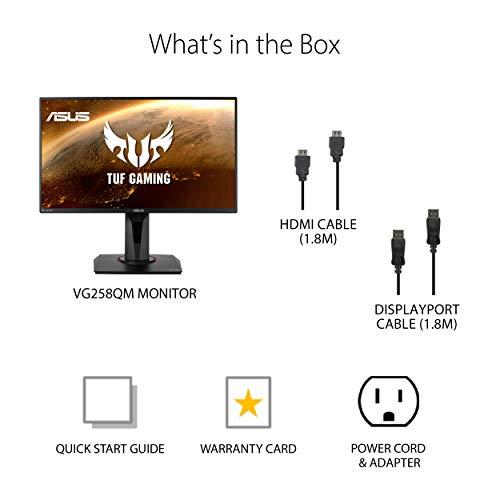 ASUS TUF Gaming 24,5" 1080P HDR Monitor VG258QM - Full HD, 280Hz (unterstützt 144Hz), 0,5ms, Extreme Low Motion Blur Sync, G-SYNC kompatibel, DisplayHDR 400, Lautsprecher, DisplayPort HDMI, Höhenverstellbar