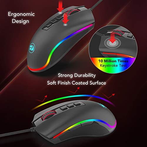 Redragon M711 Cobra Gaming-Maus mit 16,8 Millionen RGB-Farben Hintergrundbeleuchtung, 10.000 DPI einstellbar, komfortabler Griff, 7 programmierbare Tasten