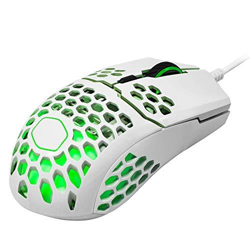 Cooler Master MM711 60G Glossy White Gaming Mouse avec coque légère en nid d'abeille, câble Ultraweave, capteur optique 16000 DPI et accents RGB