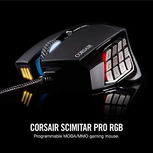 Corsair Scimitar Pro RGB - Ratón para juegos MMO - Sensor óptico de 16.000 PPP - 12 botones laterales programables - Negro