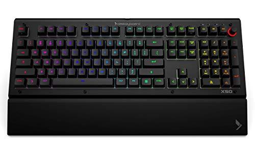 Das Keyboard X50Q Programmierbare mechanische RGB-Tastatur für Arbeit und Gaming, taktile mechanische Schalter, vorinstallierte Q-Applets, Handballenauflage, Lautstärkeregler, Aluminiumoberseite (104 Tasten, Schwarz)
