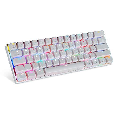 Motospeed Bluetooth/Wired 60% Mechanical Keyboard- 61 Keys Multi Color RGB LED Backlit Type-C Gaming/Office Keyboard for PC/Mac Gamer (Blue Switch, White)
