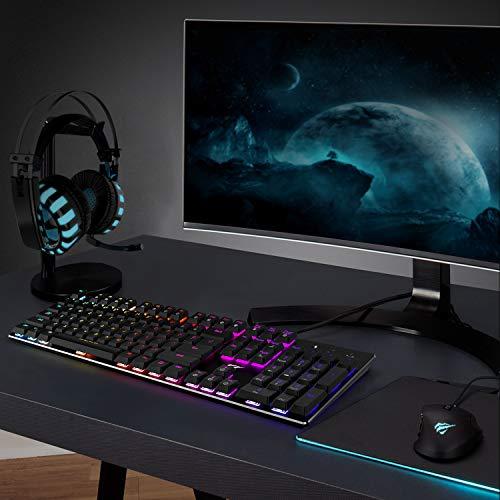 Clavier mécanique HAVIT RGB Backlit Wired Gaming Keyboard Extra-Thin & Light, Kailh Latest Low Profile Blue Switches, 104 Keys N-Key Rollover HV-KB395L (Black)