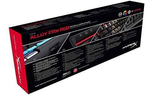 HyperX Alloy Elite RGB - Teclado mecánico para juegos - Personalización de luces y macros controlada por software - Reposamuñecas - Controles multimedia - Lineal y silencioso - Cherry MX Red - Retroiluminación LED RGB (HX-KB2RD2-US/R1)