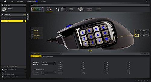 Corsair Scimitar Pro RGB - Ratón para juegos MMO - Sensor óptico de 16.000 PPP - 12 botones laterales programables - Negro