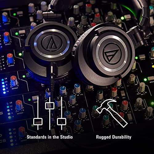 Audio-Technica ATH-M50X Casque d'écoute de studio professionnel, noir, qualité professionnelle, acclamé par la critique, avec câble détachable