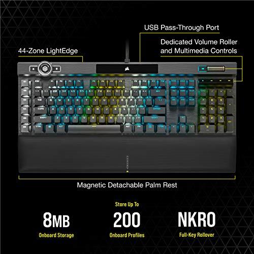Teclado mecánico para juegos Corsair K100 RGB - Teclas CHERRY MX SPEED RGB Silver - Tecnología AXON Hyper-Processing para un rendimiento 4 veces más rápido - LightEdge RGB de 44 zonas - Tapas de teclado PBT Double-Shot