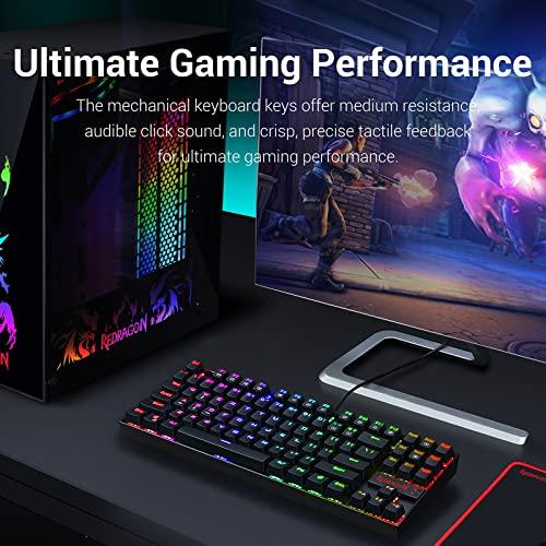 Redragon K552 Mechanische Gaming-Tastatur RGB LED-Hintergrundbeleuchtung kabelgebunden mit staubgeschützten Schaltern für Windows PC (Schwarz, 87 Tasten, blaue Schalter)