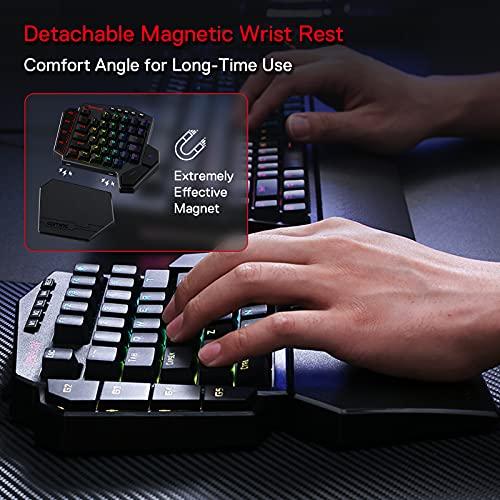 Redragon K585 DITI Bezprzewodowa klawiatura mechaniczna na jedną rękę, 42 klawisze 2.4Ghz RGB 40% Gaming Keypad z 7 wbudowanymi klawiszami makro, odłączana podpórka na nadgarstki, wytrzymała bateria (Blue Switch)