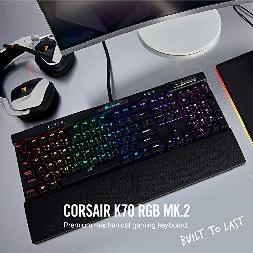 CORSAIR K70 RGB MK.2 Teclado mecánico para juegos - USB Passthrough y controles multimedia - Lineal y silencioso - Cherry MX Silent - Retroiluminación LED RGB