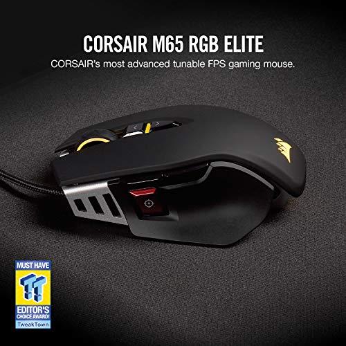 Corsair M65 RGB Elite - kabelgebundene FPS- und MOBA-Gaming-Maus - einstellbares Gewicht und Balance - haltbarer Aluminiumrahmen - optischer Sensor mit 18.000 DPI, schwarz