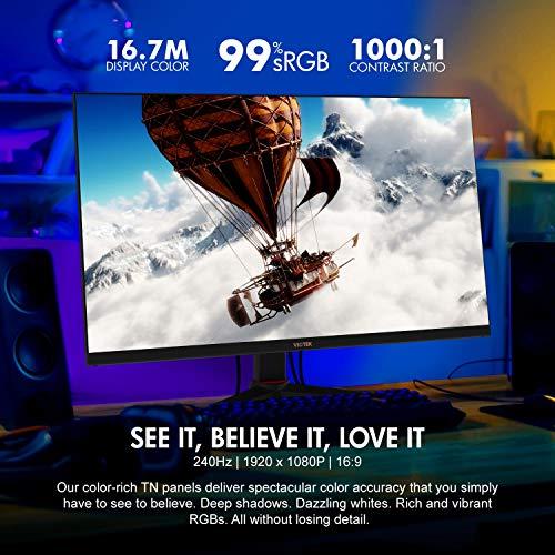 VIOTEK GFT27CXB 27-calowy monitor do gier | 240Hz 1080p Full-HD 1ms | Profile wielu użytkowników, G-Sync-Ready & FreeSync | HDMI DP 3.5mm | Wysokość, pochylenie, obrót, pivot (VESA)