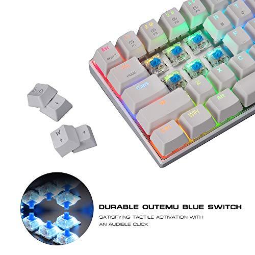Motospeed Bluetooth/Kabelgebundene 60% Mechanische Tastatur- 61 Tasten Multi Color RGB LED Hintergrundbeleuchtung Typ-C Gaming/Büro Tastatur für PC/Mac Gamer (Blauer Schalter, Weiß)