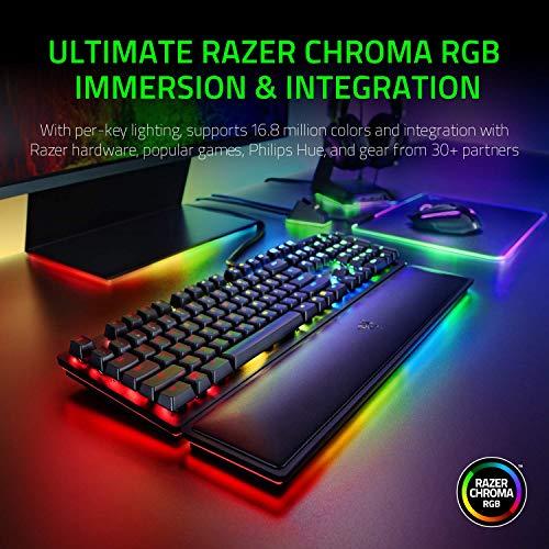 Teclado para juegos Razer Huntsman Elite: Interruptores rápidos del teclado - Interruptores ópticos de clic - Iluminación RGB Chroma - Reposamuñecas magnético de felpa - Teclas multimedia dedicadas y dial - Negro clásico