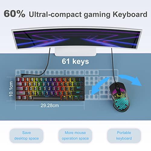 DIERYA DK61E 60% Mechanische Gaming-Tastatur, RGB-Hintergrundbeleuchtung Verdrahtete PBT-Tastenkappe Wasserdicht Typ-C Mini Kompakte Computertastatur mit 61 Tasten Programmierbar (Gateron Optical Red Switch)