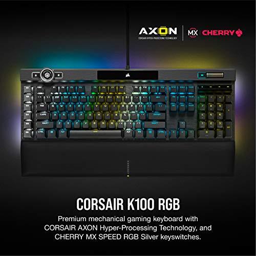 Corsair K100 RGB Mechanical Gaming Keyboard - CHERRY MX SPEED RGB Silver Keyswitches - AXON Hyper-Processing Technologie für 4x schnelleren Durchsatz - 44-Zonen RGB LightEdge - PBT Double-Shot Keycaps
