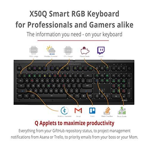 Das Keyboard X50Q Teclado mecánico RGB programable para el trabajo y el juego, interruptores mecánicos de tacto suave, applets Q preinstalados, reposamanos, botón de volumen, tapa de aluminio (104 teclas, negro)