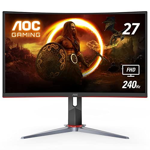 AOC C27G2Z Monitor curvo de 27" para juegos ultrarrápidos sin marco, FHD 1080p, 0,5ms 240Hz, FreeSync, HDMI/DP/VGA, ajustable en altura, 3 años de garantía de cero píxeles muertos, negro, 27" FHD curvo