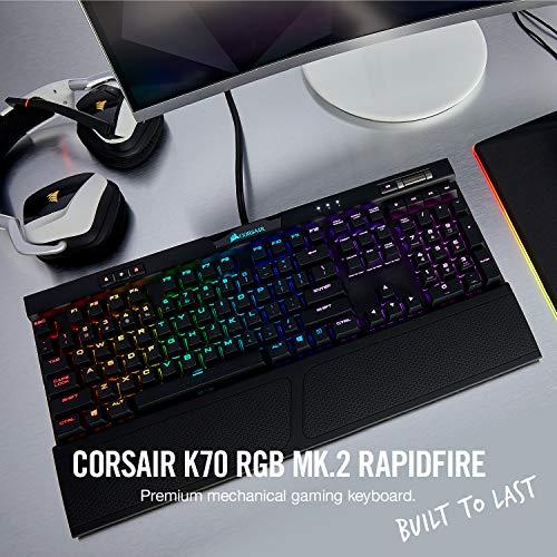 Corsair K70 RGB MK.2 Rapidfire Mechanical Gaming Keyboard - USB Passthrough & Media Controls - Fastest & Linear - Cherry MX Speed - Rétro-éclairage LED RGB