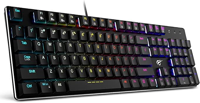 Mechanische Tastatur HAVIT RGB Backlit Wired Gaming Keyboard Extra-Thin & Light, Kailh Latest Low Profile Blue Switches, 104 Tasten N-Key Rollover HV-KB395L (Schwarz)
