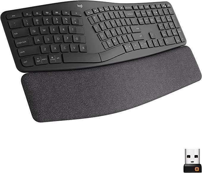 Logitech ERGO K860 Kabellose ergonomische Tastatur - geteilte Tastatur, Handgelenkstütze, natürliches Tippen, schmutzabweisendes Material, Bluetooth- und USB-Konnektivität, kompatibel mit Windows/Mac