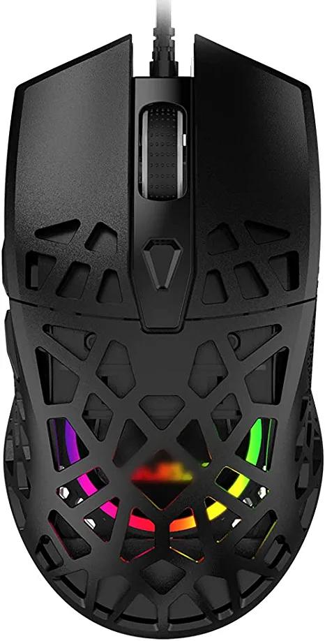 NACODEX AJ339 65G Watcher Gaming Maus mit leichtem Wabengehäuse - RGB Chroma LED Licht - Programmierbare 7 Tasten - Pixart 3327 12400 DPI Optischer Sensor (AJ339-Schwarz)